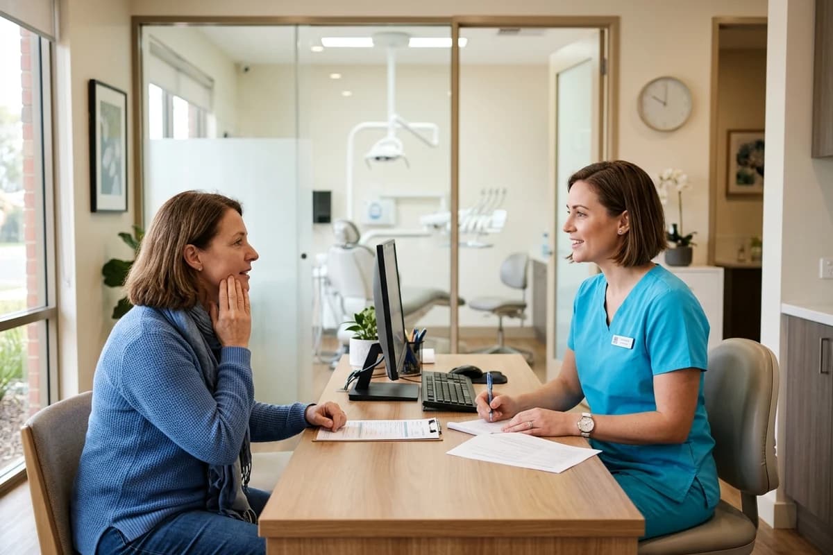 Dental team member listening to a patient with an urgent concern